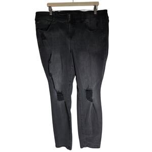 Torrid Womens 22P Black Skinny Jeans Ripped Knee Casual NormCore Grunge Plus